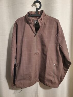 AHEAD Men's Brown Grid Pattern Half-Zip Windbreaker